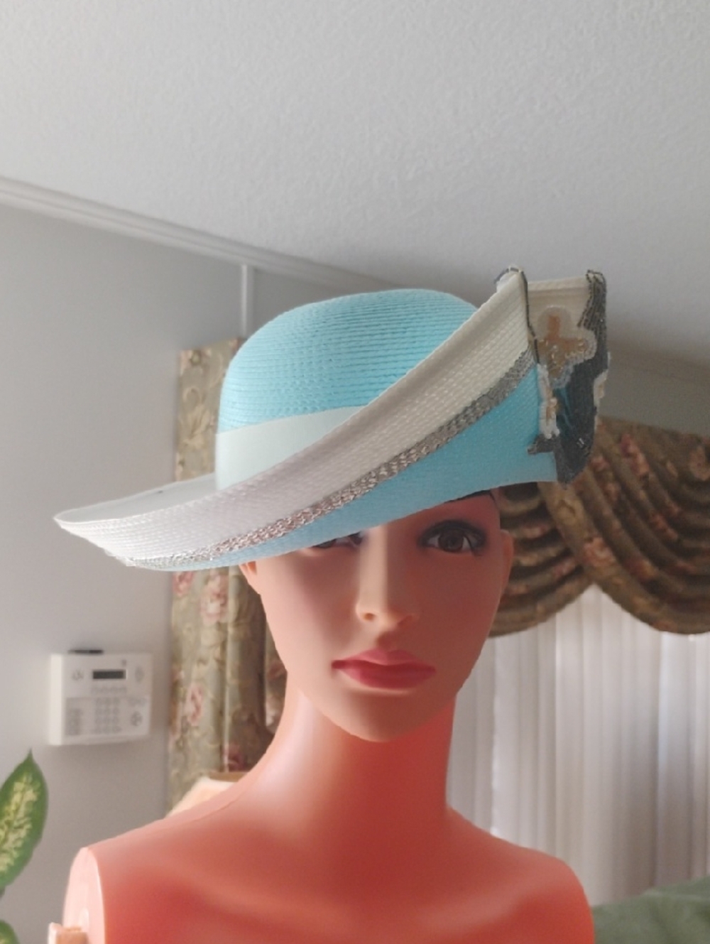 Elegant Light Blue and White Ladies Hat